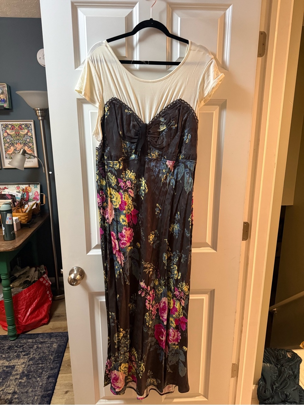 Anthropologie Cream and Brown Floral Maxi Dress